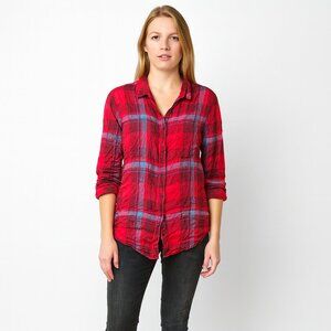 2/$30 Lucky Brand Plaid Flannel Button-Down  Shirt Red Medium #A1471